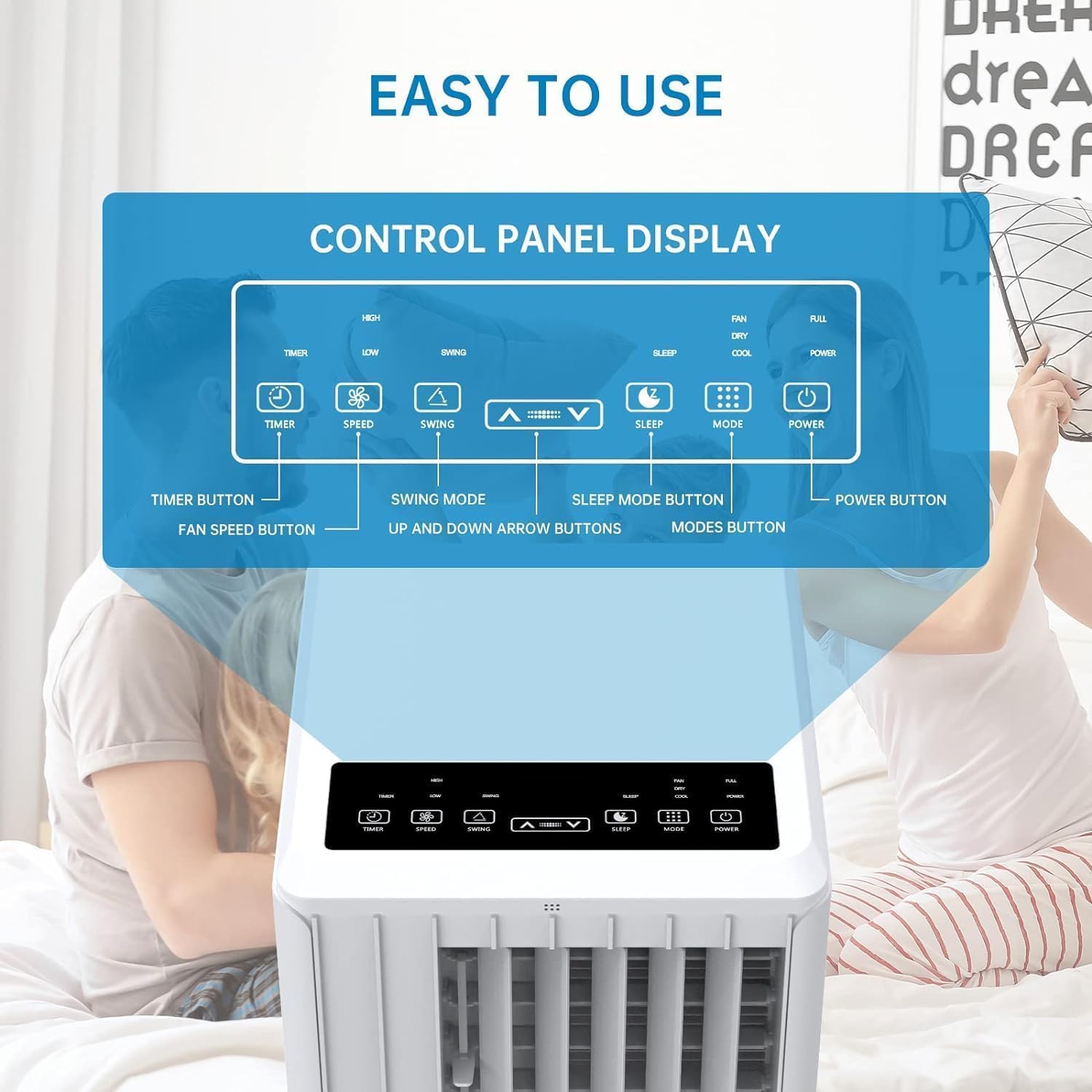 8000 BTU Smart Portable Air Conditioner for Rooms Up to 350 Sq. Ft. Energy Efficient Cooling with Remote Control, Multiple Wind Speeds, 24H Timer, LED Display - Easy Move Wheels for Home, Office