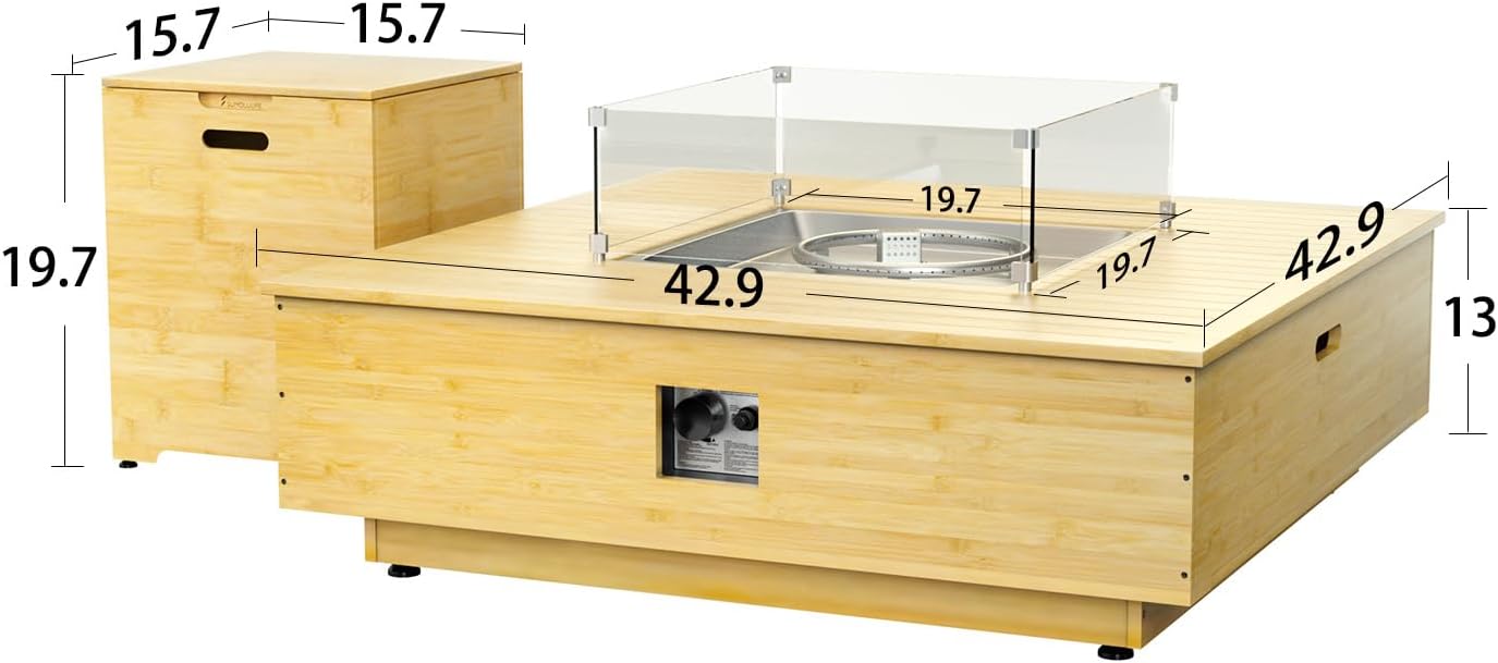 SUMOLOLIFE Fire Pit Table Propane Gas Fire Pit Table with Propane Tank Cover, 42.9