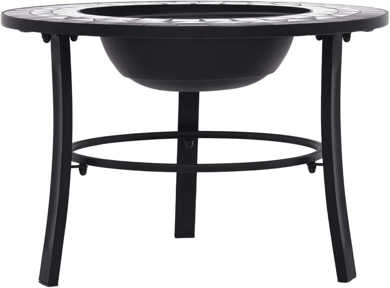 Mosaic Fire Pit, Black and White Ceramic Fire Bowl with Tabletop, 26.8 Inch Steel Fire Pit for Garden and Patio