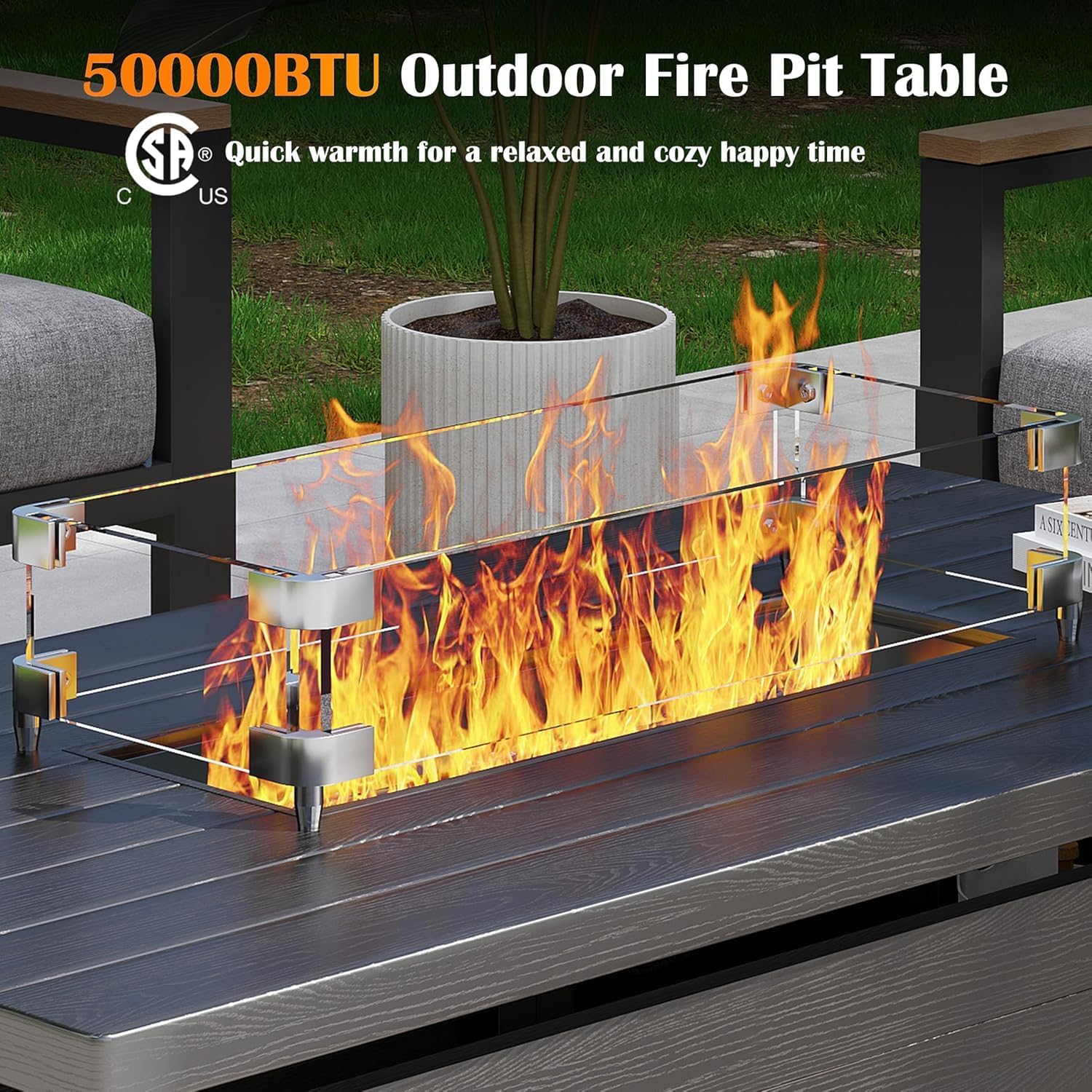 Sundale Outdoor 4 Piece Patio Furniture Set, Modern Aluminum Outdoor Furniture Sets with Fire Pit Table and 6