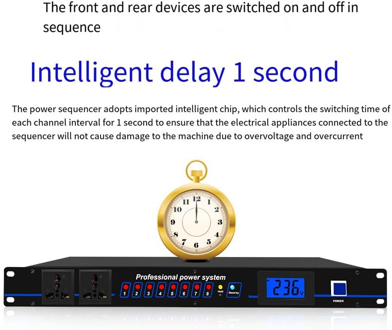 Home Audio Equalizer, Stereo Equalizer Real Time Frequency Level Display, Forward and Reverse Time Switch & 8＋2-Way Power Output, Real-Time Frequency Level Display for DJ Stations