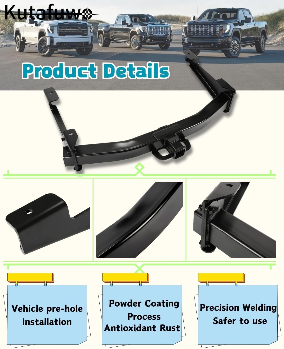 Class 5 Trailer Hitch Receiver for Chevy Sierra/Silverado 2500HD/3500HD(2001-2010) towbar Accessories，No-Drill Installation Trailer 2