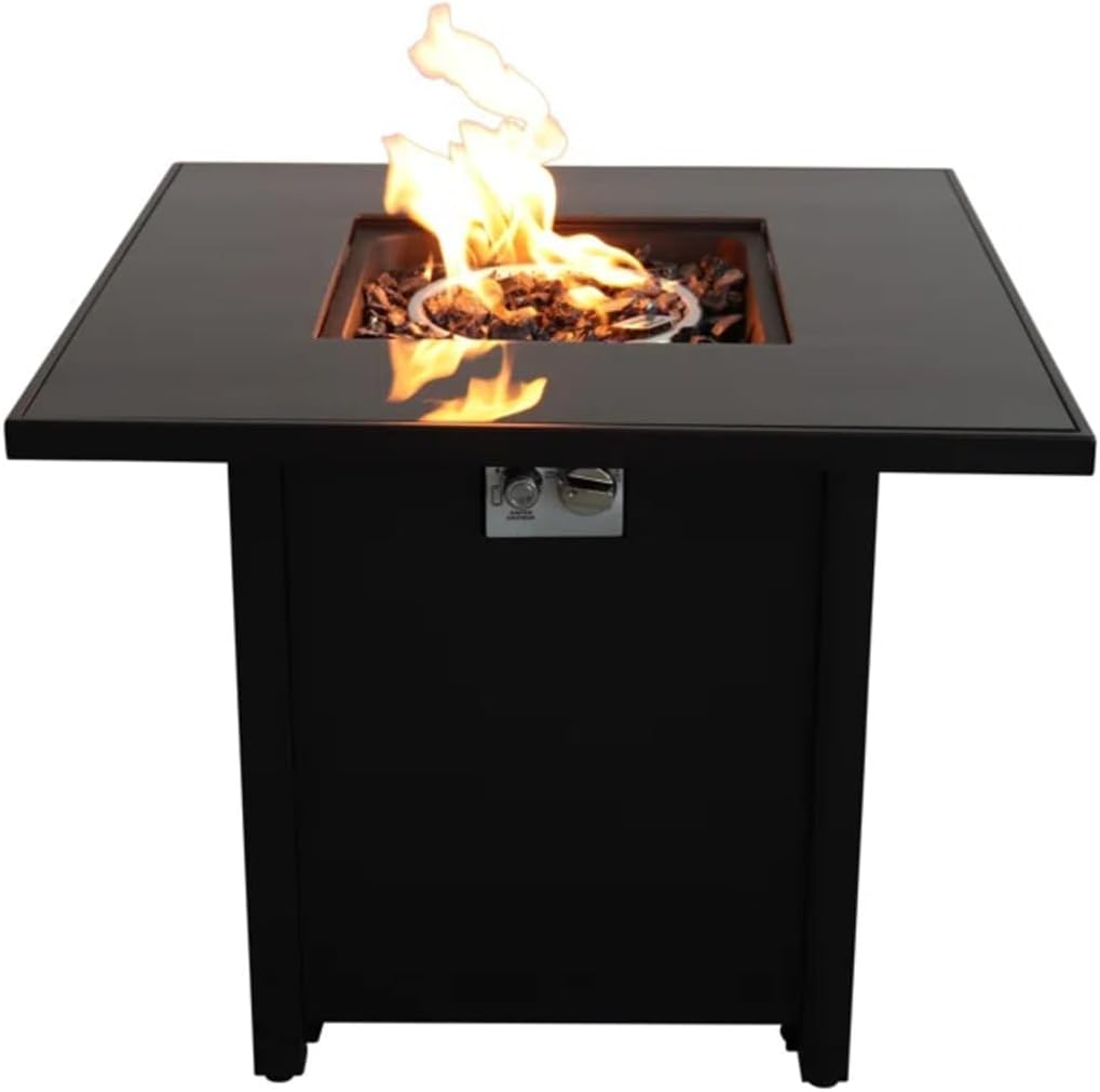 30 Inch Steel Fire Pit: Modern Outdoor Propane Fireplace - 40000 BTU Black Backyard Heater for Garden & Patio - Includes Cover & Wind Shield B120P144385
