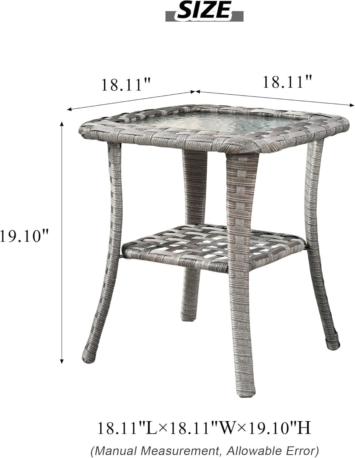 HOOOWOOO Small Square Patio Side Table with Glass Top and 2 Layers Storage