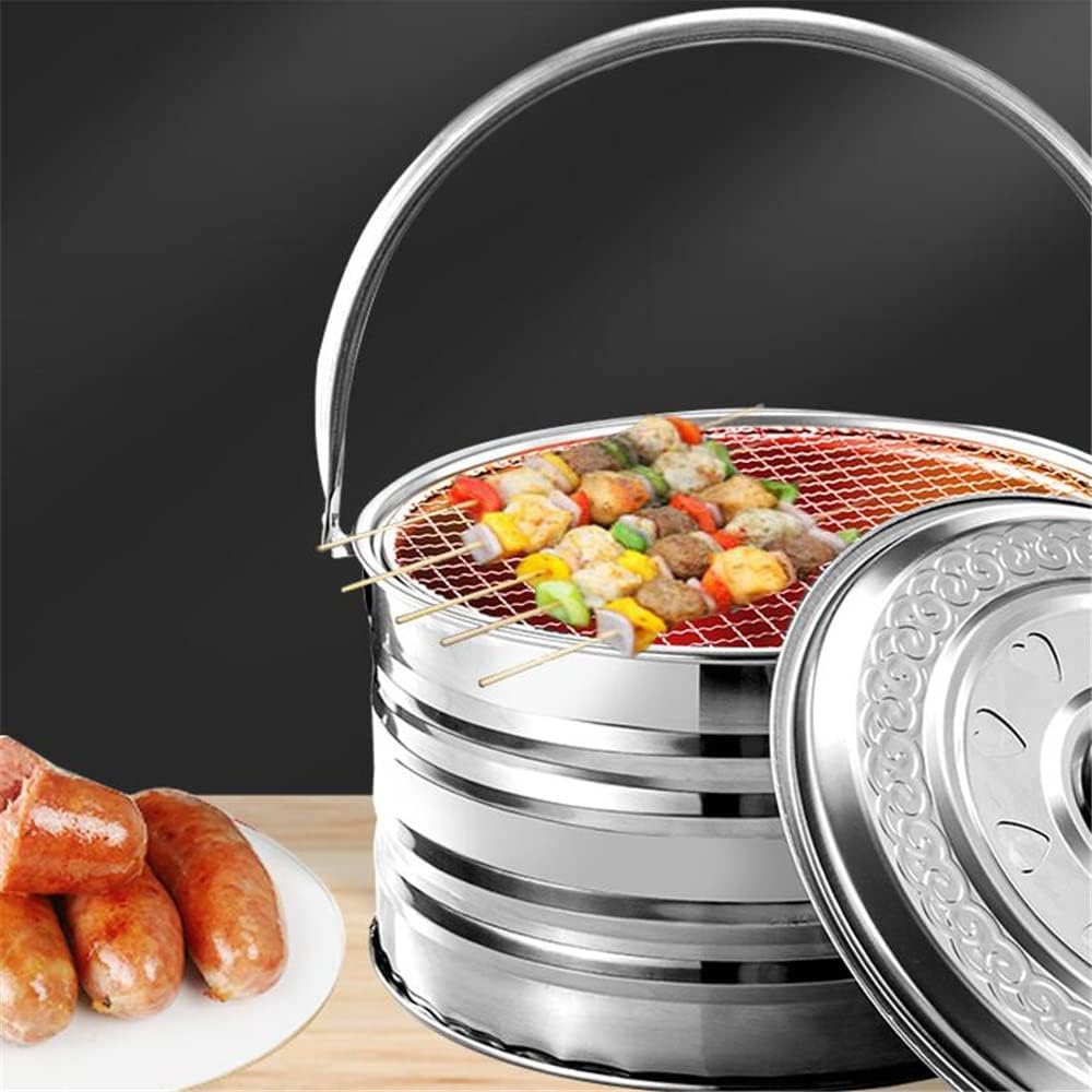 Outdoor Fire Pit Brazier with BBQ Grill Arc Handle Design Pattern Ventilation Buckle Adjustable Firepower Thickened Liner Removable Cooking Grill for Barbecue Heating