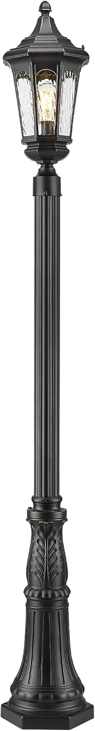 Emliviar 82 Inch Outdoor Post Light Hard Wired, Exterior Water Ripple Glass Street Light Fixture for Garden in Black Finish, E26 Base 100W Max, XE304PL BK-SW
