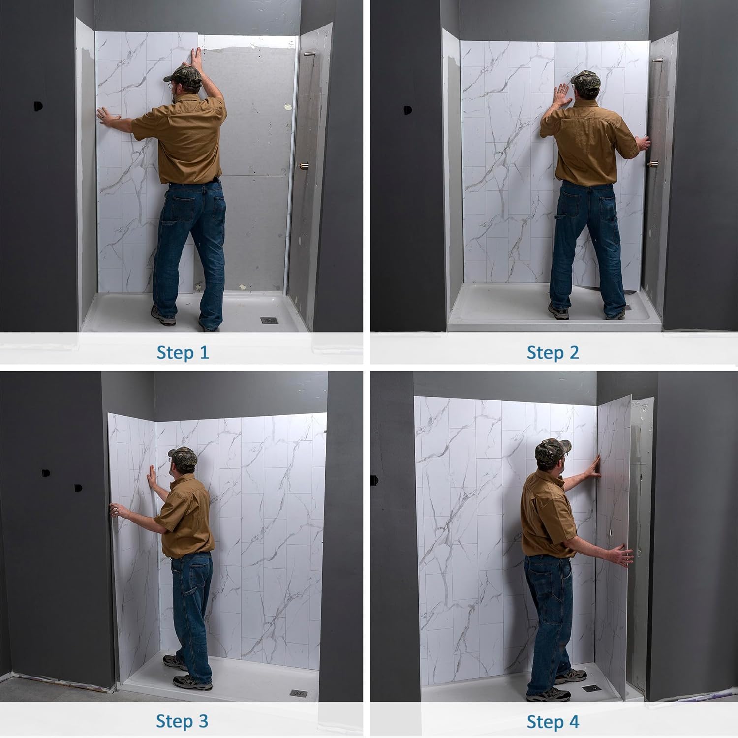 Palisade 78in x 60in x 36in Waterproof Vinyl Shower Surround Kit with Accessories in Urban Quarry