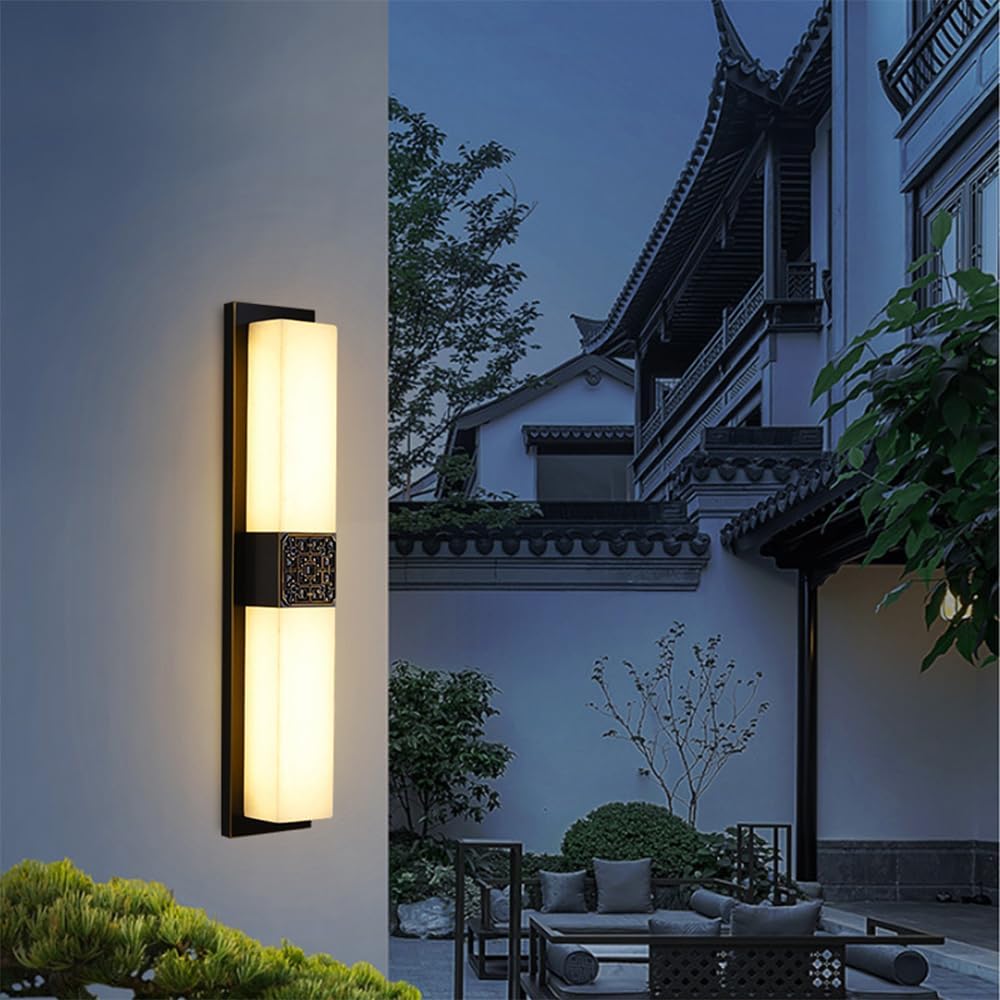 Contemporary LED Outdoor Brass Wall Lamp Electric Simplicity Waterproof Art Balcony Hallway Courtyard Villa Gate Hotel Corridor Marble Wall Lights (F H47CM Electric)