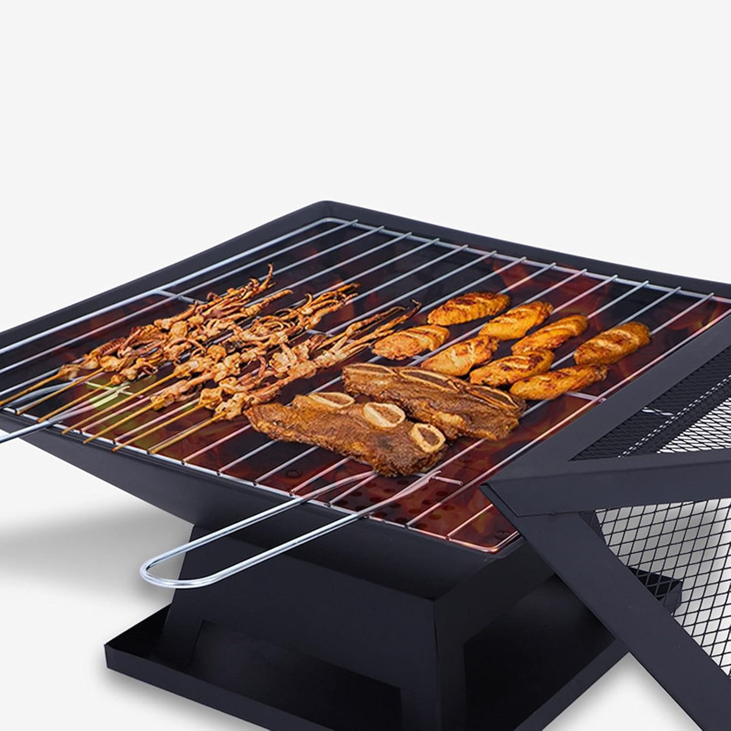 Wood Burning Fire Pit with Cooking & Grill, 18.5 Inch Outdoor BBQ Fire Pits with Spark Screen Fireplace Poker Fire Bowl