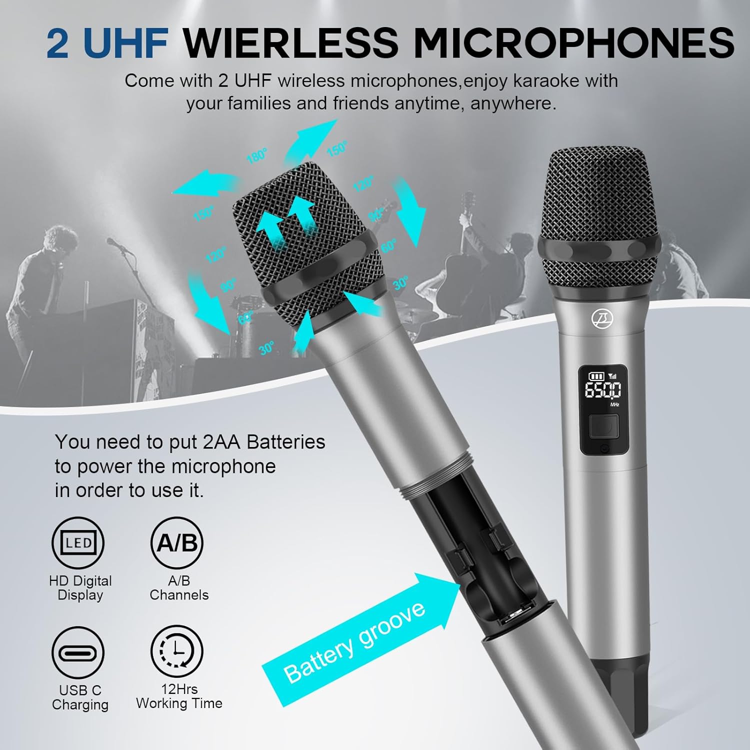 Wireless Voice Amplifier Professional Karaoke Machine with 2 UHF Microphones for Adults, 320W Peak Bluetooth Speaker PA System Treble & Bass for Home Party Wedding Outdoor Christmas Events L400
