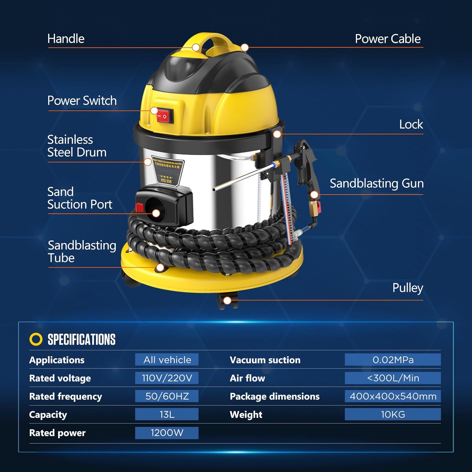 Walnut Blasting Cleaner Machine, with 2KG Walnut Sand & 5 Pcs Adapters Automotive Engine System Intake Pipe Exhaust Valve Cleaning Machine, 1200W 110V/220V Carbon Remover