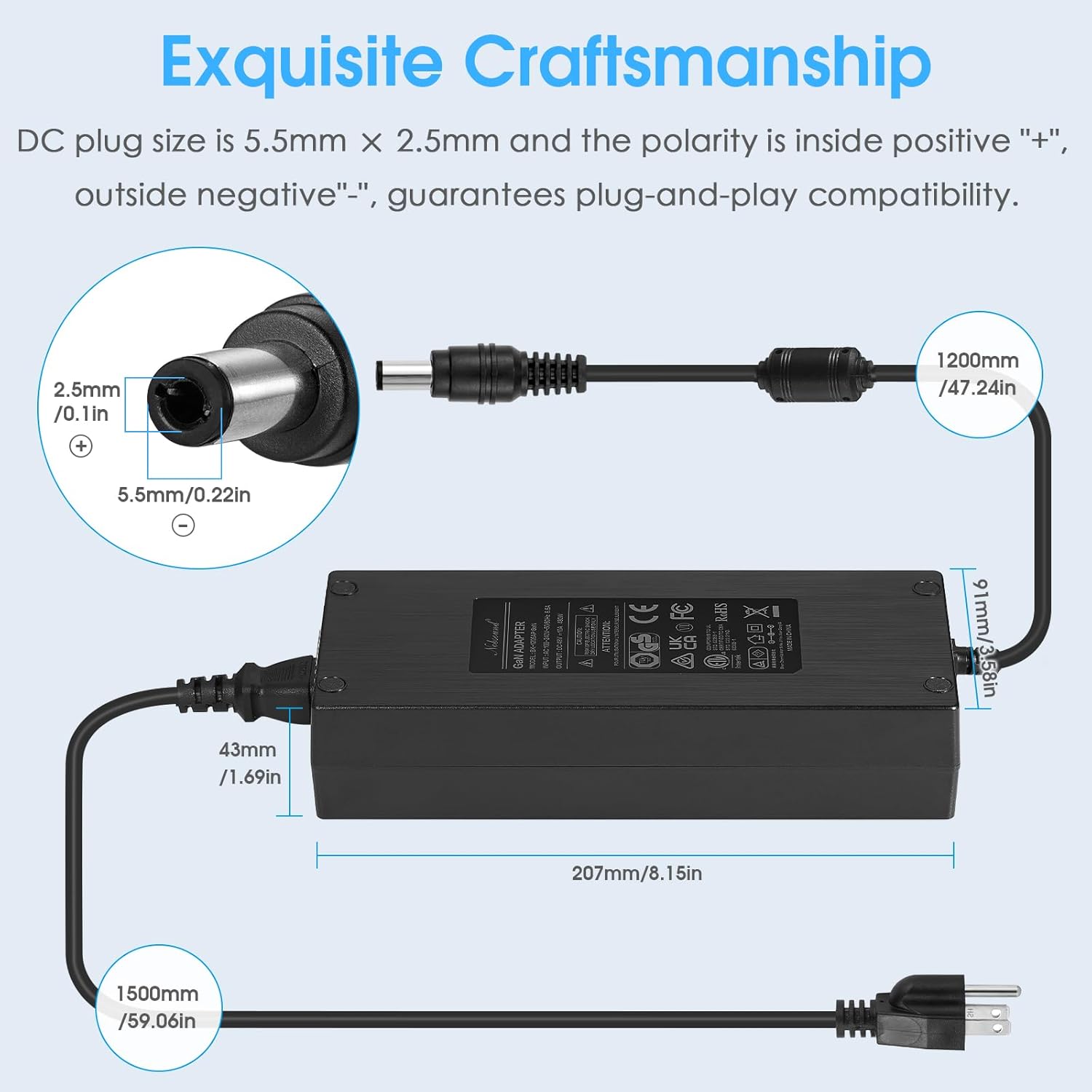 Nobsound 48V10A DC Power Supply Adapter 480W 100-240V Transformer for Amplifier