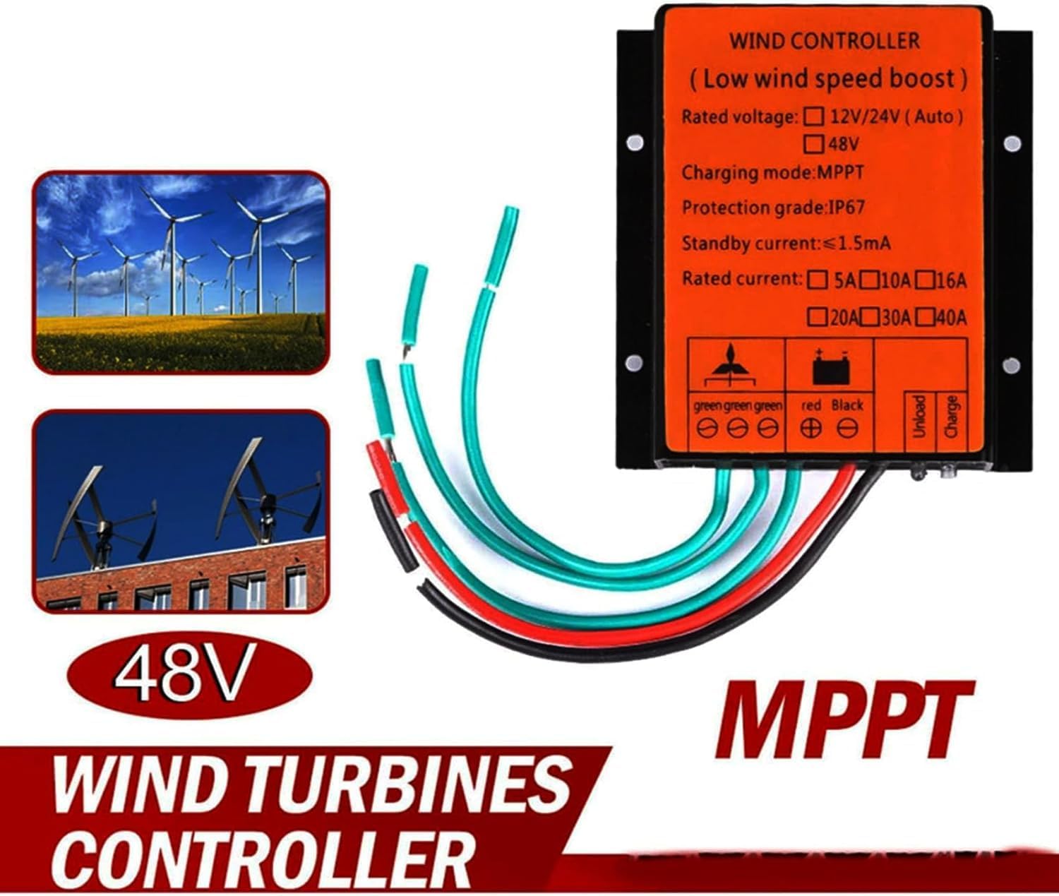 3000W Wind Turbine Charging Controller, MPPT Wind Turbine Controller, 16A-40A IP67 Waterproof Wind Turbine MPPT Controller