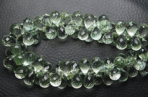 4 Match Pair, Super Rare AAA Natural GREEN AMETHYST Faceted Drops Shape Briolettes Calibrated Size 7X10mm
