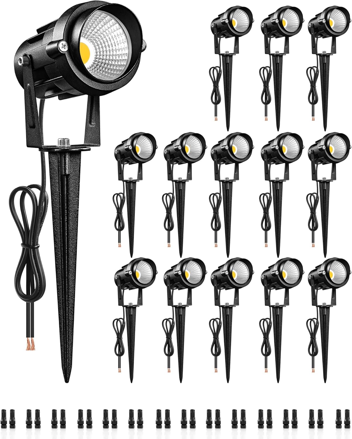 6W 700LM Low Voltage Landscape Lighting, 12V AC/DC 3000K Warm White LED Low Voltage Landscape Lights, IP65 Waterproof Outdoor Spotlights with Connectors for Garden Tree Yard 14Pack W01SLP1406