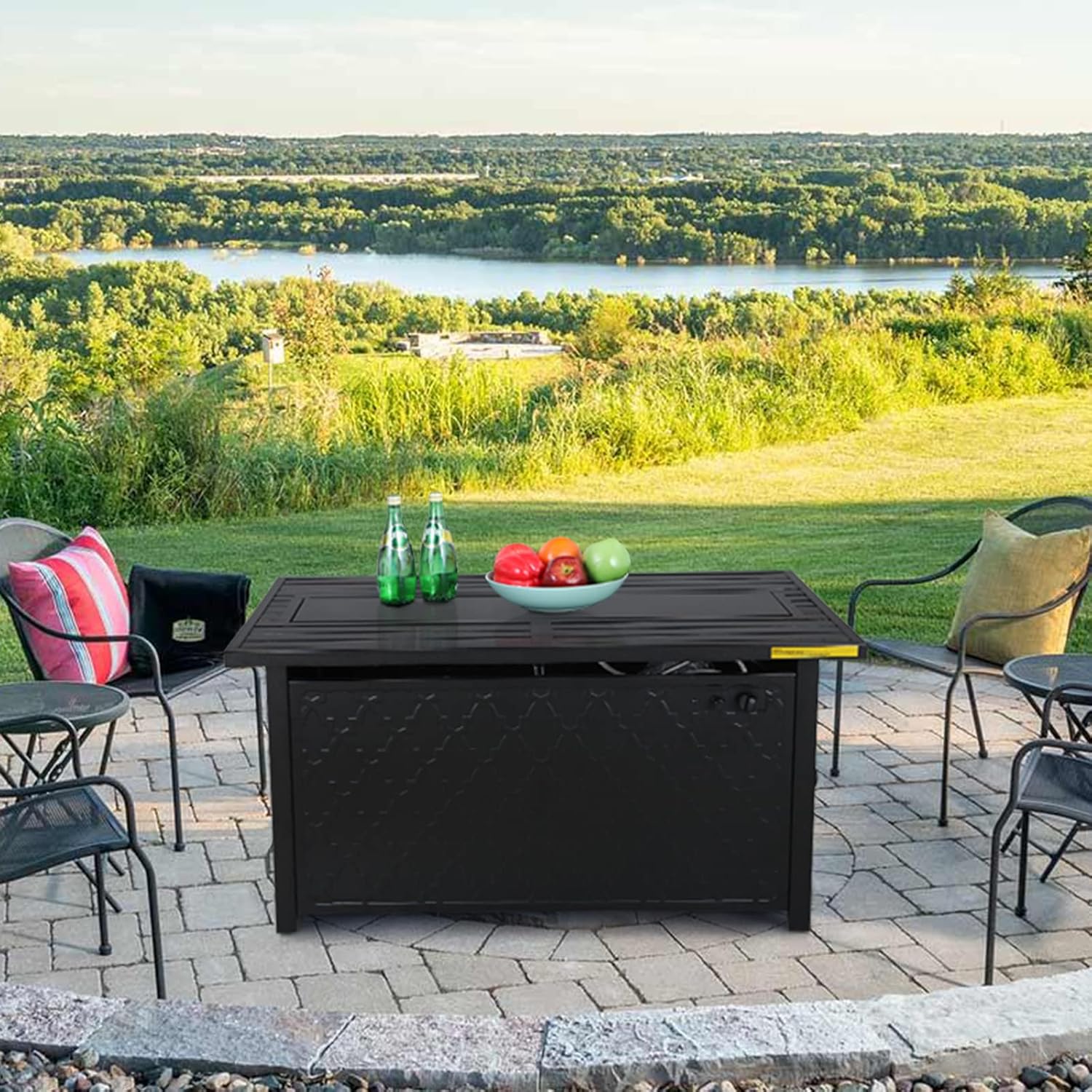 Gas Fire Pit Table 45 inch 50,000 BTU Square Outdoor Propane Fire Table Fireplace for Patio Garden Camping Outdoor Heating with Blue Fire Glass