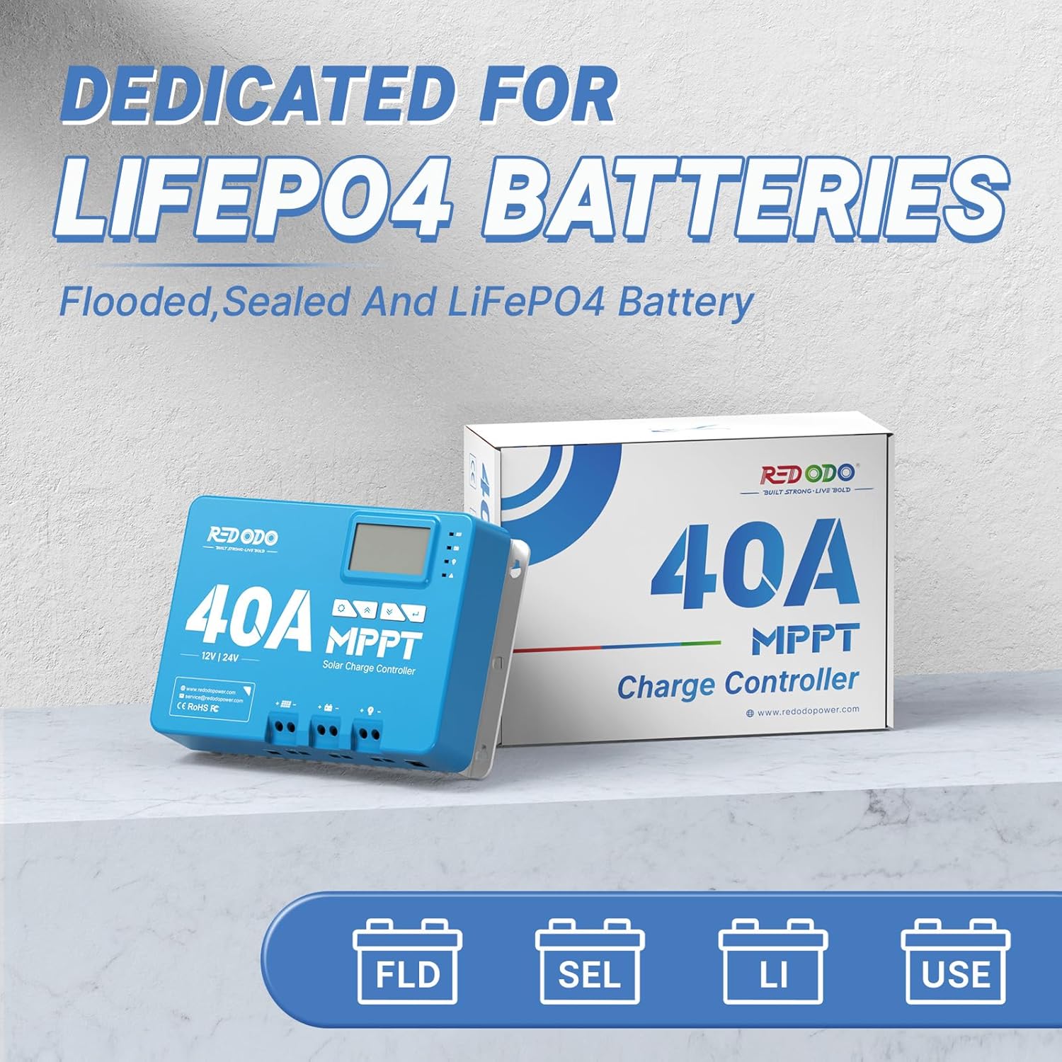 Redodo 40 Amp MPPT 12V/24V DC Input Solar Charge Controller with Built-in Bluetooth Module, Parameter Adjustable LCD Display LED Indicators