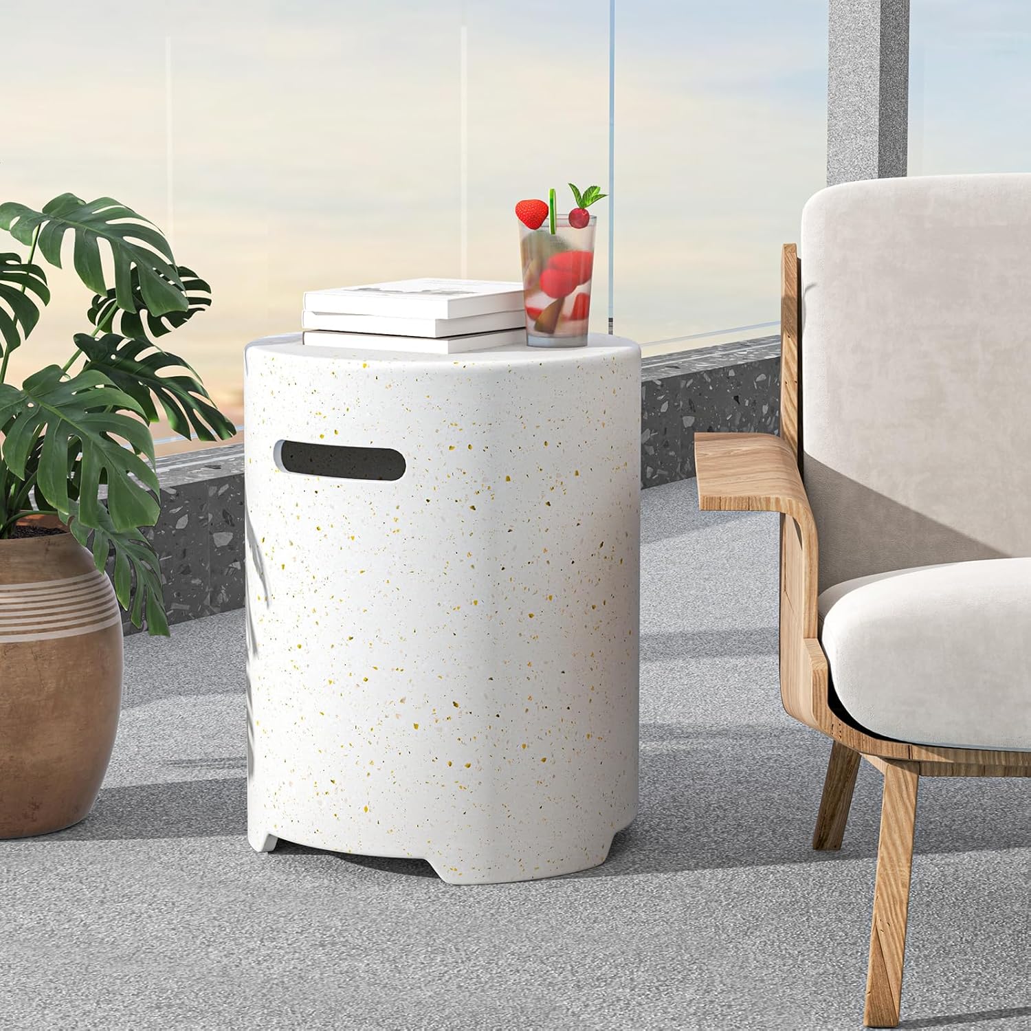 Happygrill Propane Tank Cover Table, Terrazzo Portable 16