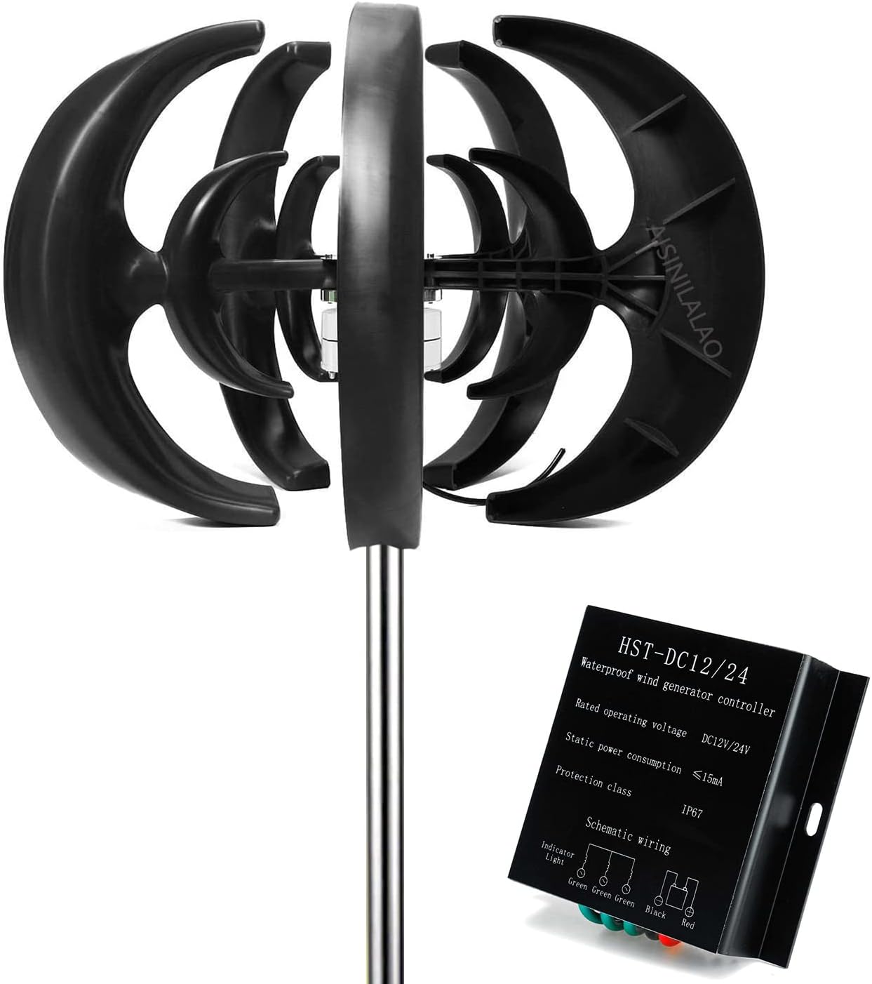 Efficient 12000W Wind Turbine Generator Kit, 12V 24V Free Energy Windmill Vertical Axis Wind Turbine Generator 3 Phase Generator for Home Use (Color : 48V)