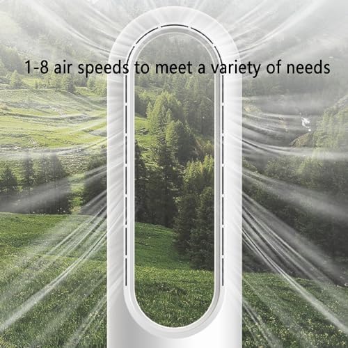 Tower Fan, Oscillating Fan/Standing Fan/Bladeless Fan with Remote, Air Circulation Fan, 8h Timer, 8 Speeds ; Two Models, Cooling Fan and Space Heater, Can Be Used All Year Round(Silver)