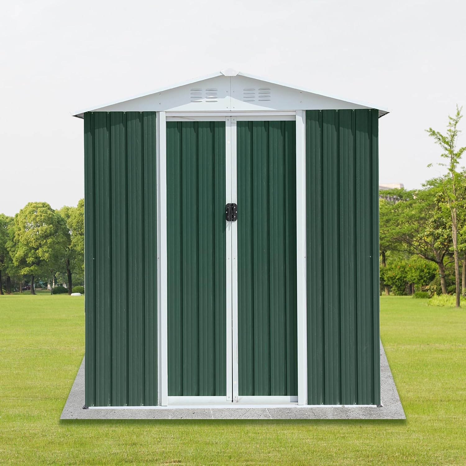 GOWE 6FTx4FT Apex Roof Green Outdoor Tool Storage House Garden Shed with Aluminum Alloy Frame and Sliding Door