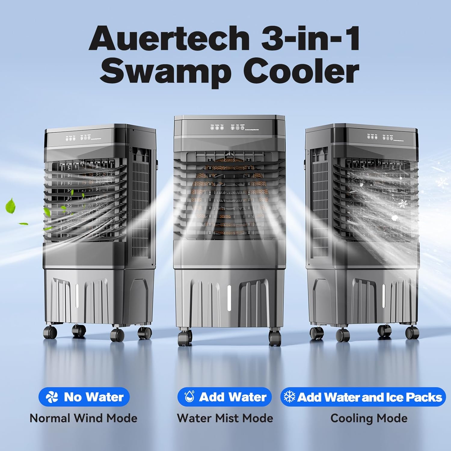 Auertech 8.2 Gal Swamp Cooler, 2800 CFM Portable Evaporative Air Cooler with 3 Speeds, Remote, 12H Timer, 120°Oscillation, Portable Air Coolers for Room, Garage, Bedroom