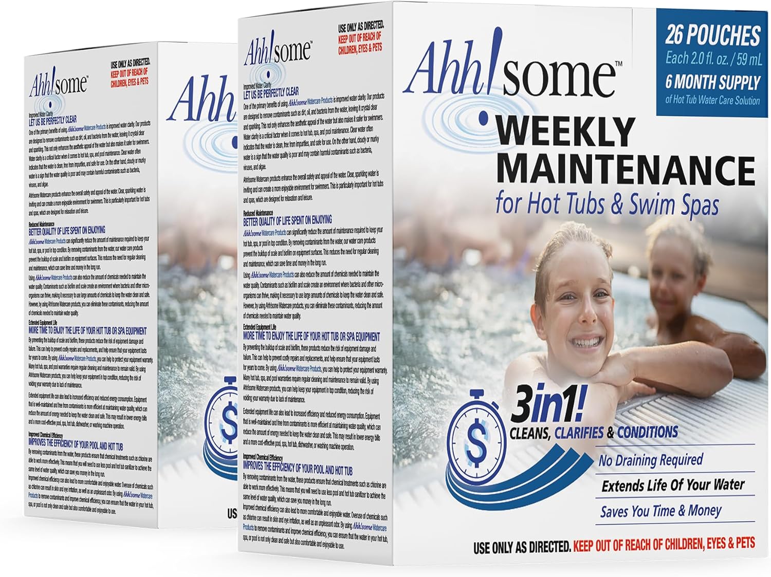 Triple-Action 3-in-1 Weekly Hot Tub Cleaner, Conditioner & Clarifier – Hot Tub Chemicals for Crystal Clear Water – Works on All Hot Tubs & Inflatable Spas – Made in USA – Veteran-Owned (52 Weeks Kit)