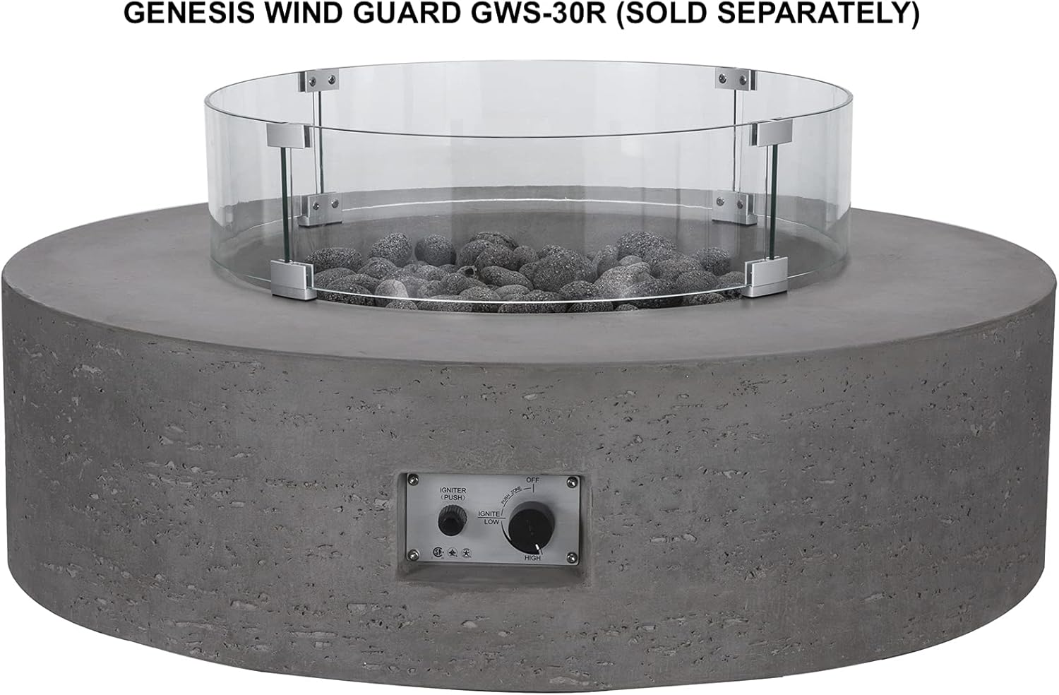 Pyromania Genesis Outdoor Concrete Fire Table, 41 Inches Round - Propane Model in Slate Gray Color