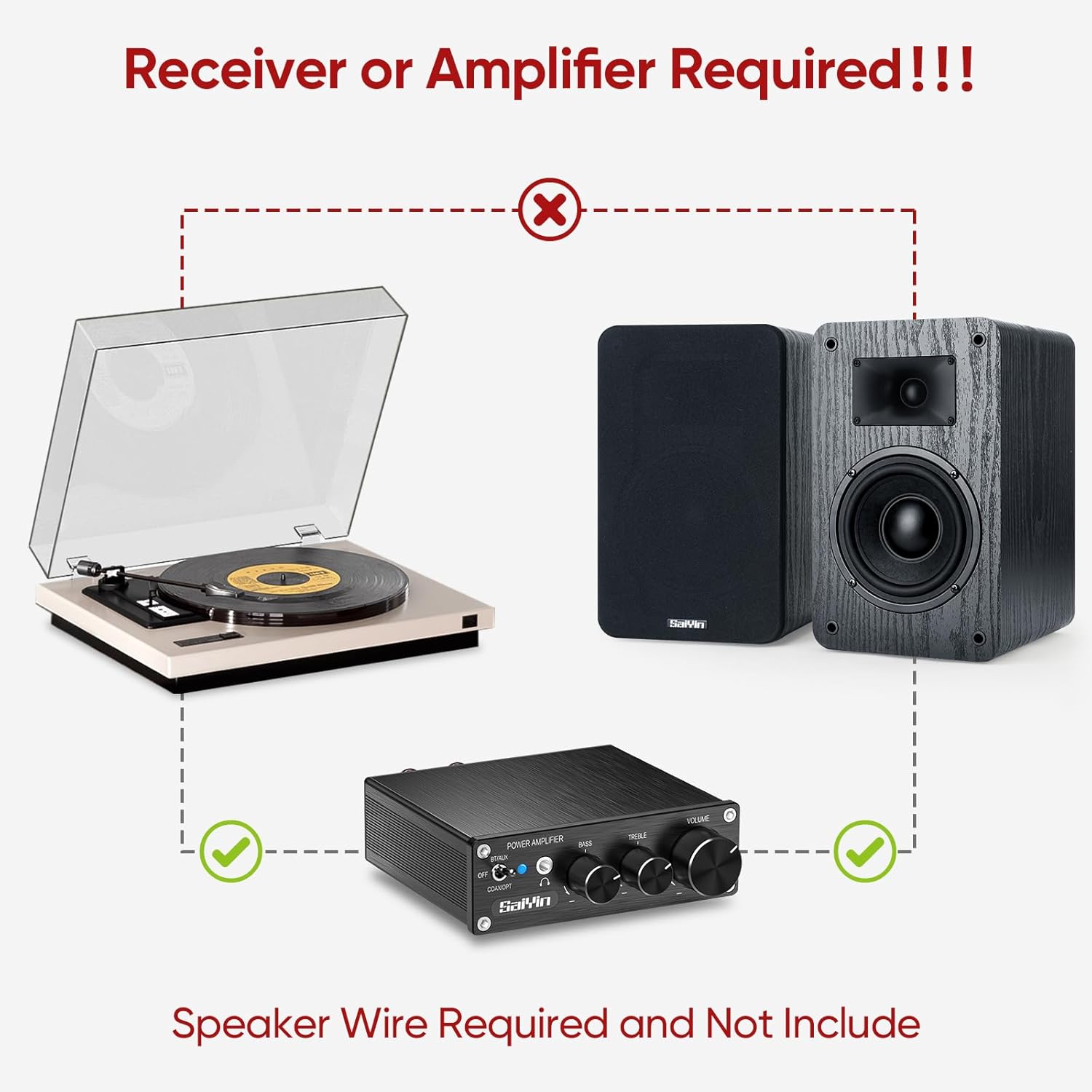 Saiyin Passive Bookshelf Speakers 80W Peak Power, 5