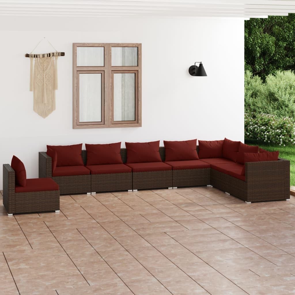 8 Piece Patio Lounge Set with Cushions Poly Rattan Brown,Modern Modular Outdoor Patio Lounge Set in Brown with Comfortable Cushions Patio Furniture, Outdoor Furniture Sets