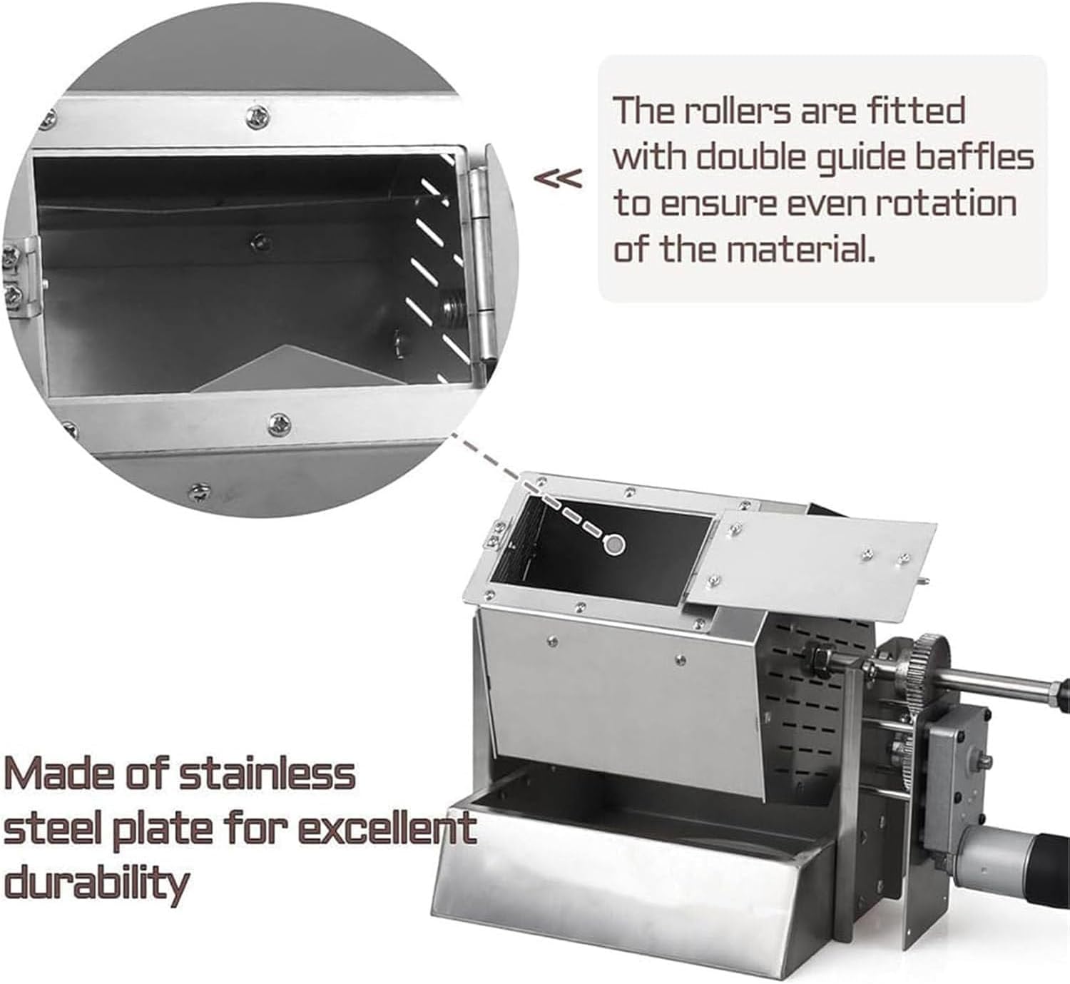 3.4l Stainless Steel Coffee Bean Roaster,Drum Gas Coffee Bean Baker Roasting Machine with Thermometera,5-55rpm/Min Speed and 1.7〜2.2lb/Bake Capacity,360° Constant Temperature