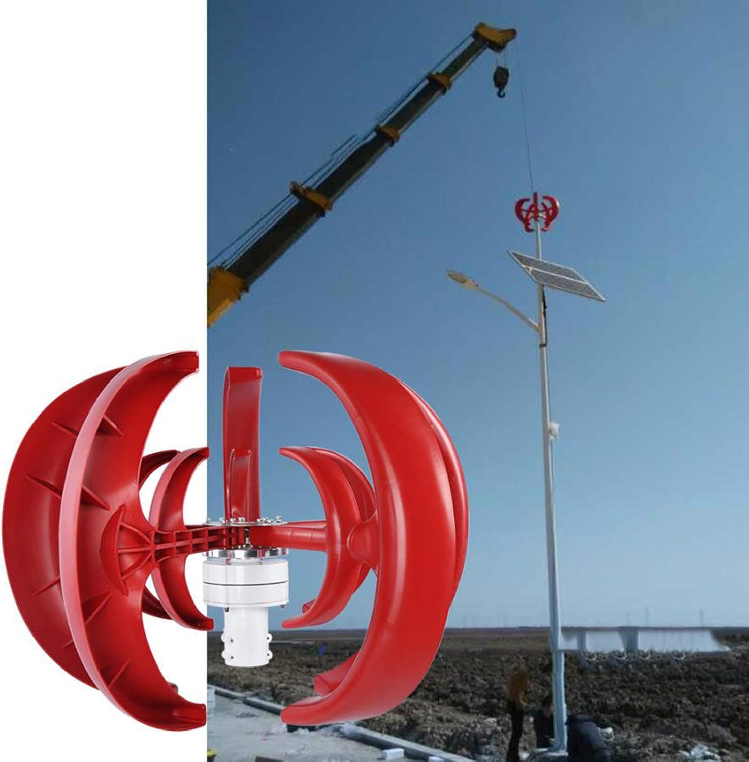 6000 5-Blade Wind Generator, Windmill Street Lamp Monitors Vertical Generator Wind Generator Hoop Type Wind Turbines,9000w,12V