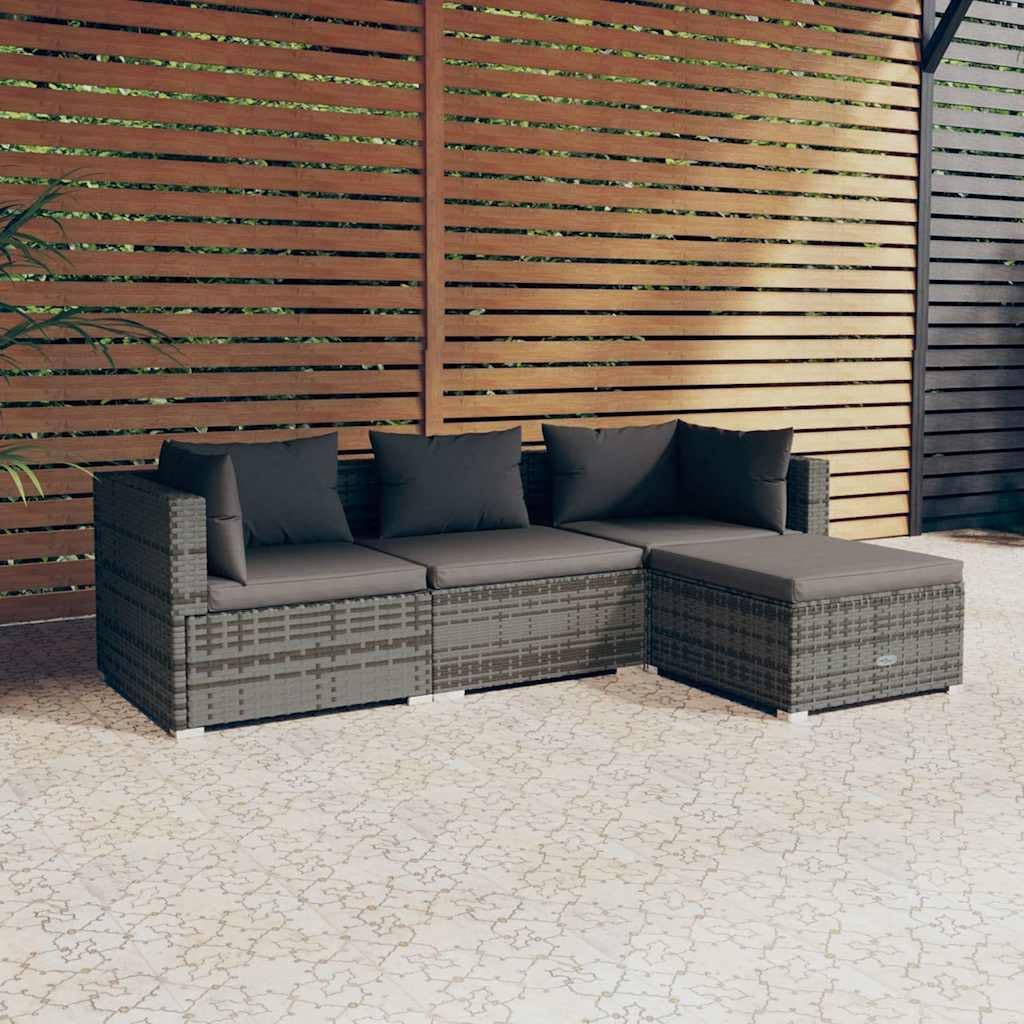 Patio Set 4 Piece Patio Lounge Set with Cushions Poly Rattan Gray
