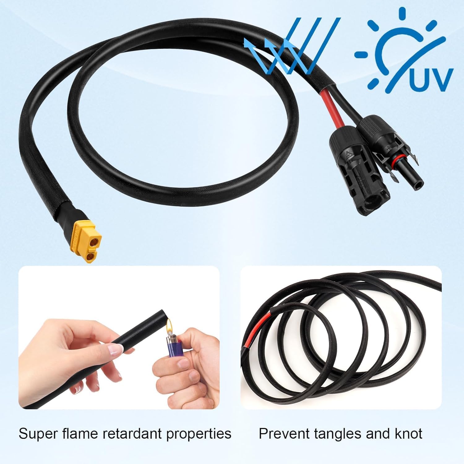 Solar to XT60 Cable 10AWG 50FT Solar Connector to XT60 Adapter Cable for Solar Panel to Battery RV Portable Power Station Solar Generator - 50 Foot