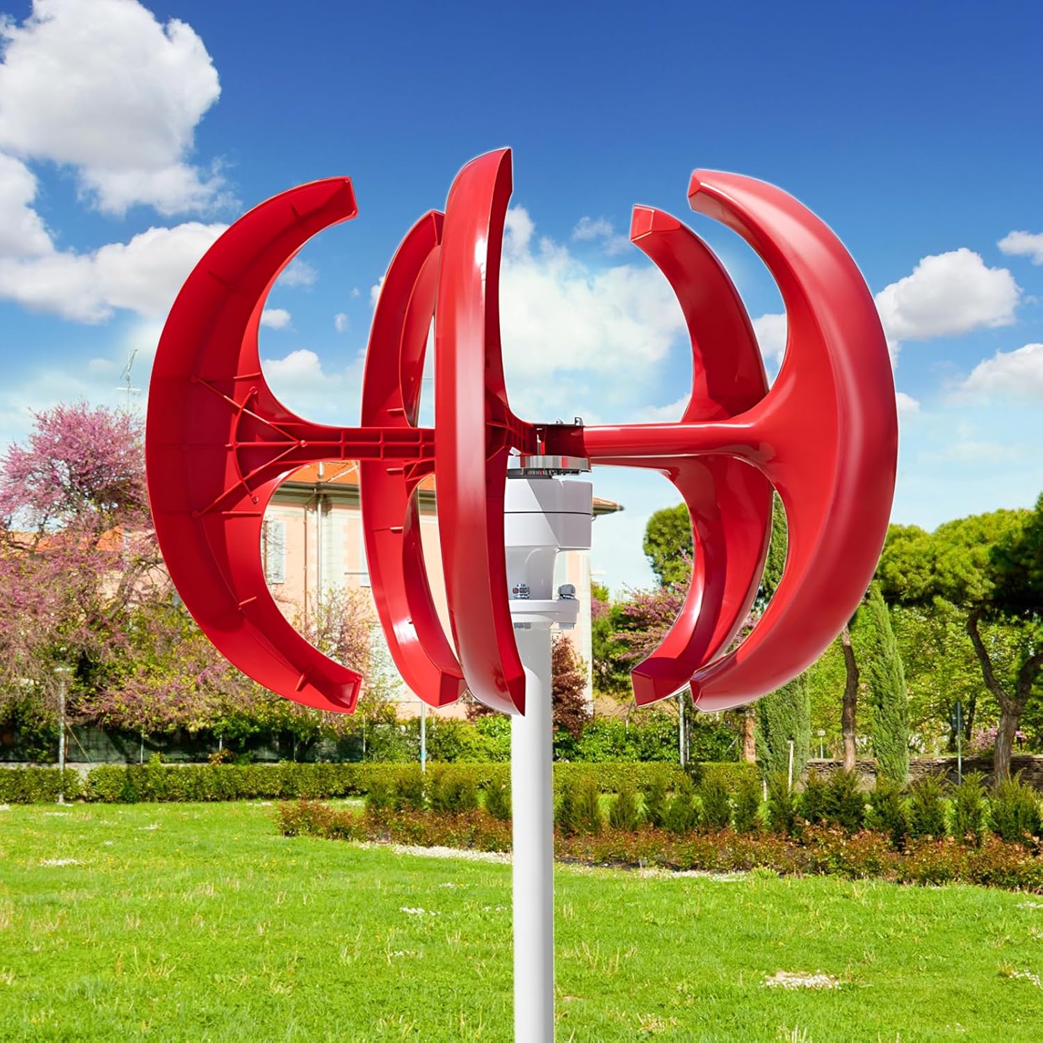 Wind Generator, 1000W 12V/24V Wind Turbines Generator, 5-Blade Lantern Wind Turbines Generator Kit, Electromagnetic Electricity Producer Equipment Red Red