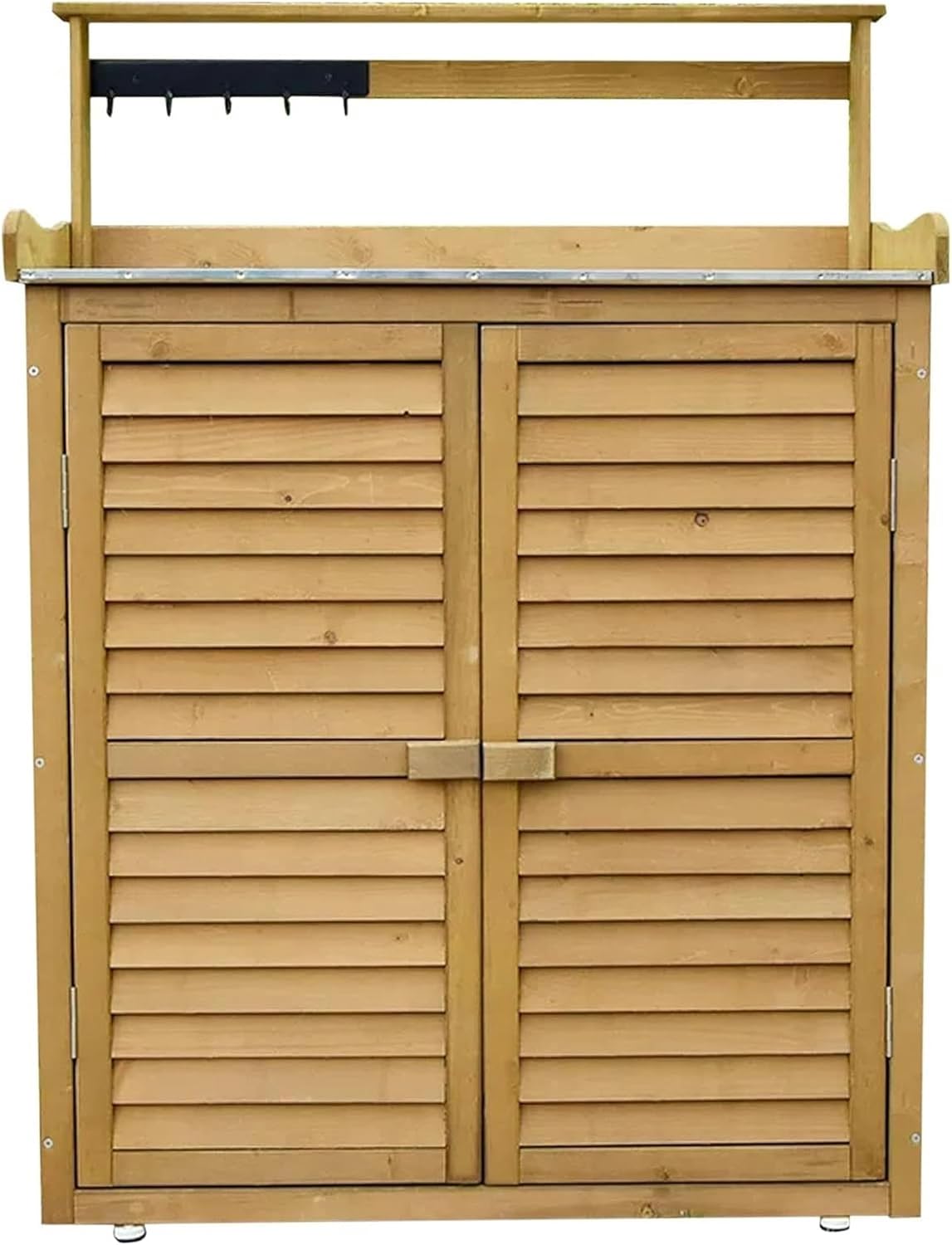 Weatherproof Outdoor Garden Storage Cabinet, Large Backyard Tool Storage Shed, with Height Adjustable Feet, Wooden Garden House, for Patio Furniture (C)