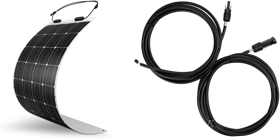 Renogy 100 Watt 12 Volt Extremely Flexible Monocrystalline Solar Panel & One Pair of 10ft. 10AWG Adaptor Kit Solar Cable PV with Female and Male Connectors, Connect Solar Panel and Charge Controller