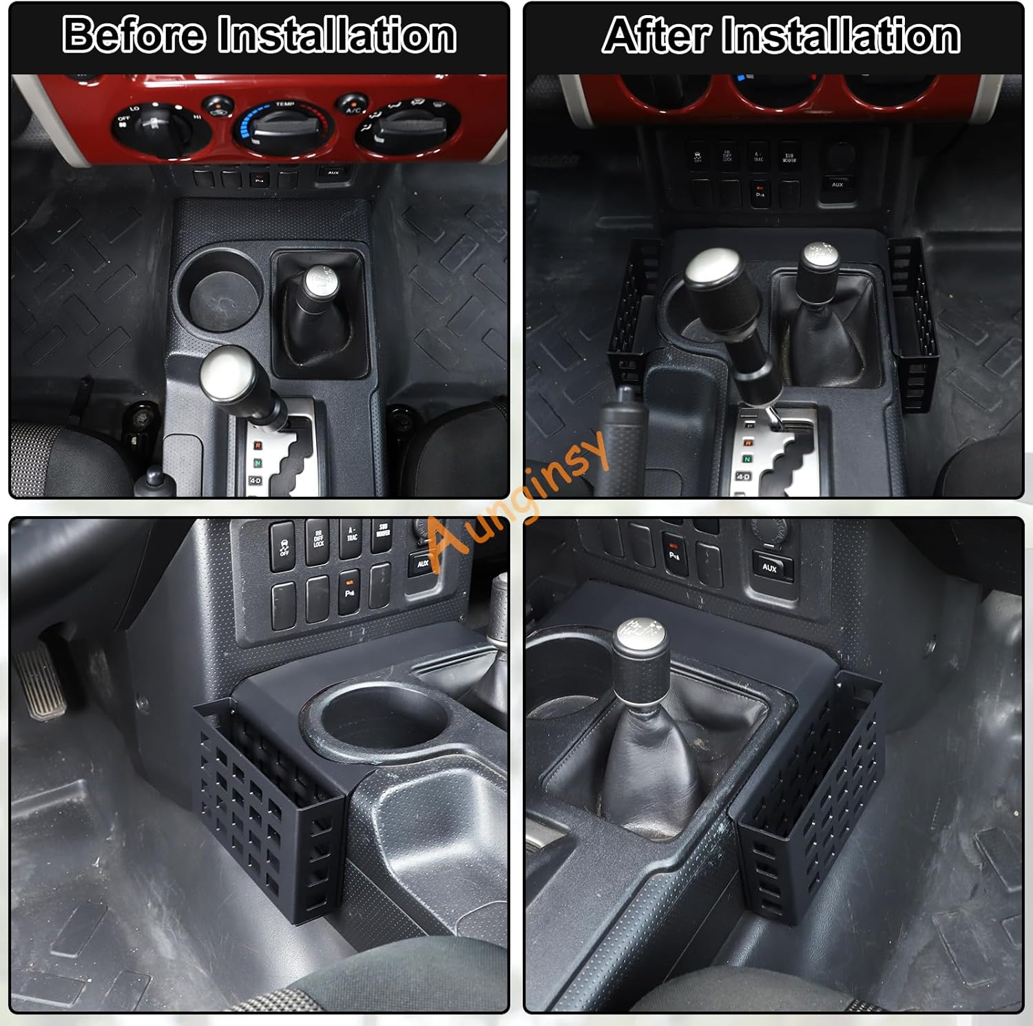 Aunginsy Center Console Gear Storage Box Basket Fit Toyot@a FJ Cruiser 2007-2024 Aluminum Gear Shift Side Storage Baskets Center Console Organizer Tray Armrest Storage Box Basket Interior Accessories