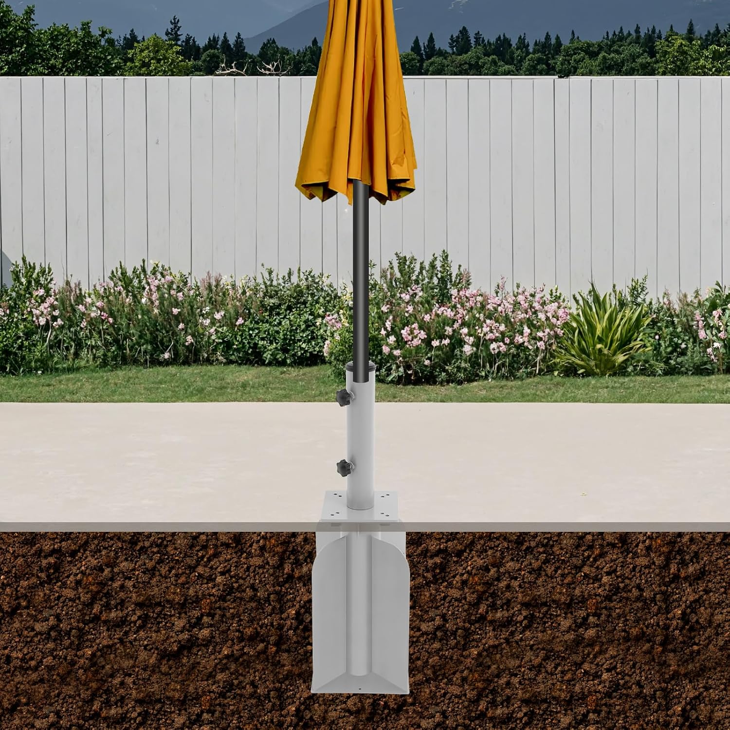 Cantilever Umbrella Base, In-Ground Umbrella Base -Heavy Duty Steel Ground Anchor, Adjustable Nozzle for Offset Cantilever & Upright Patio Umbrellas