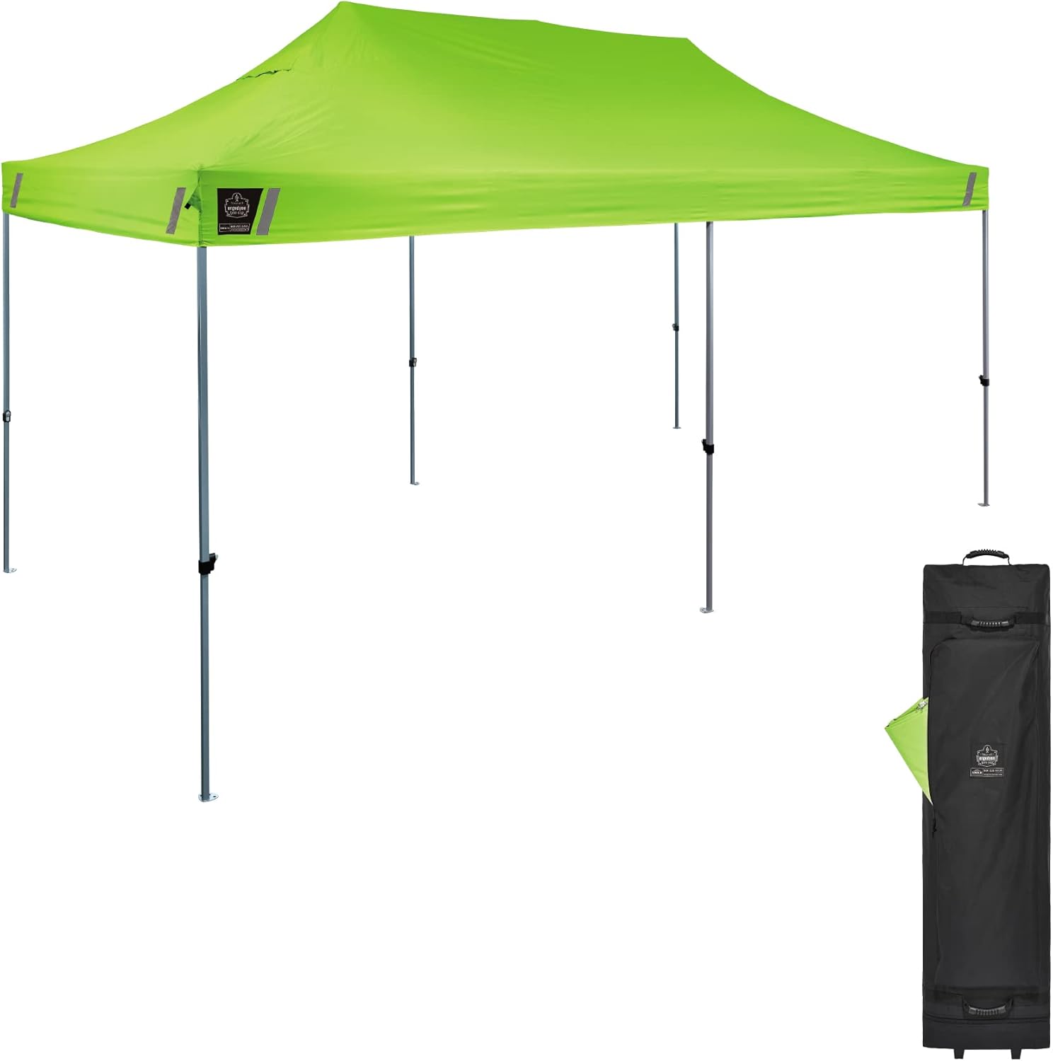 Pop Up Canopy Tent, Heavy Duty, 10' x 20' Area, 14' Peak Height, Includes Wheeled Storage Bag, Ergodyne Shax 6015, Lime