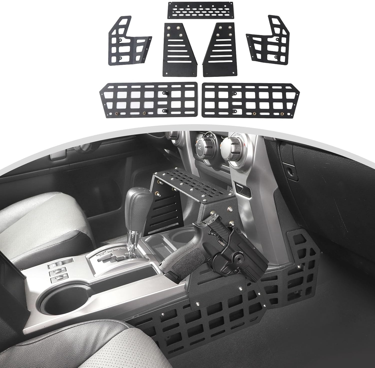 CheroCar Center Console Molle Storage Panel Fit for 2010-2023 Toyota 4Runner, SUV Cargo Storage Mount for Cell Phone, GPS, Radio, & Other Accessories Black