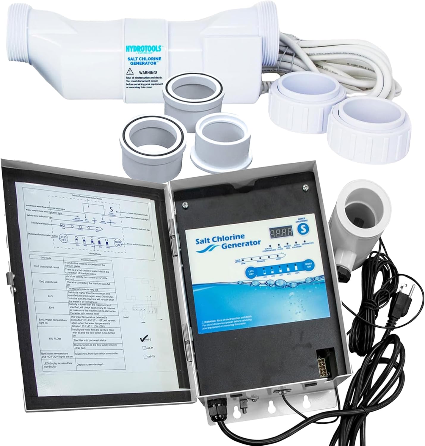 SWIMLINE HYDROTOOLS 87615 Salt Water Chlorine Generator System For Pools Up To 15K Gallons, 7 Titanium Plates 0.8 Lbs CL Output, Universal Compatibility Easy Install Above & Inground Swimming Pools