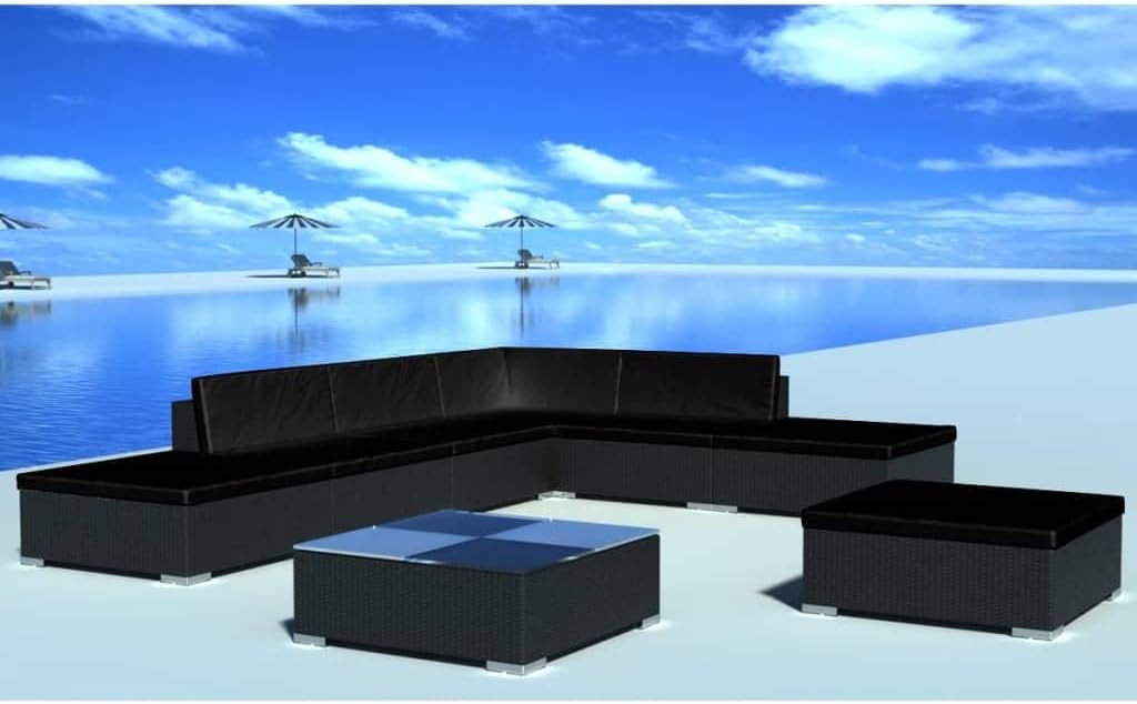 8 Piece Patio Lounge Set with Cushions Poly Rattan Black Garden Furniture