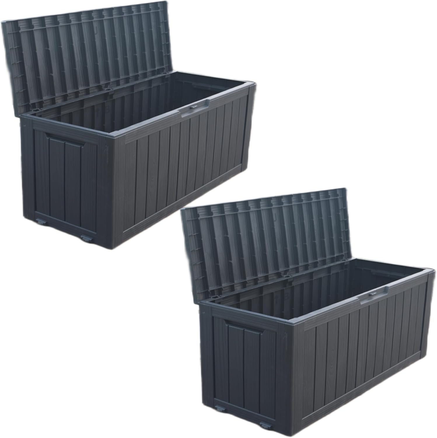 BTEXPERT 74 Gallon Resin Deck Box, Outdoor Storage Container for Patio Furniture Garden Tools Cushions Waterproof Lockable Metal Support Rods UV Resistant Set of 2