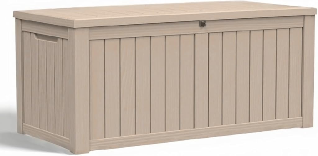 Resin Deck Box, Lockable Patio Outdoor Storage Box for Furniture, Garden Tools and Tools Storage, Waterproof Outside Storage Boxes (Grey, 120 Gallon)