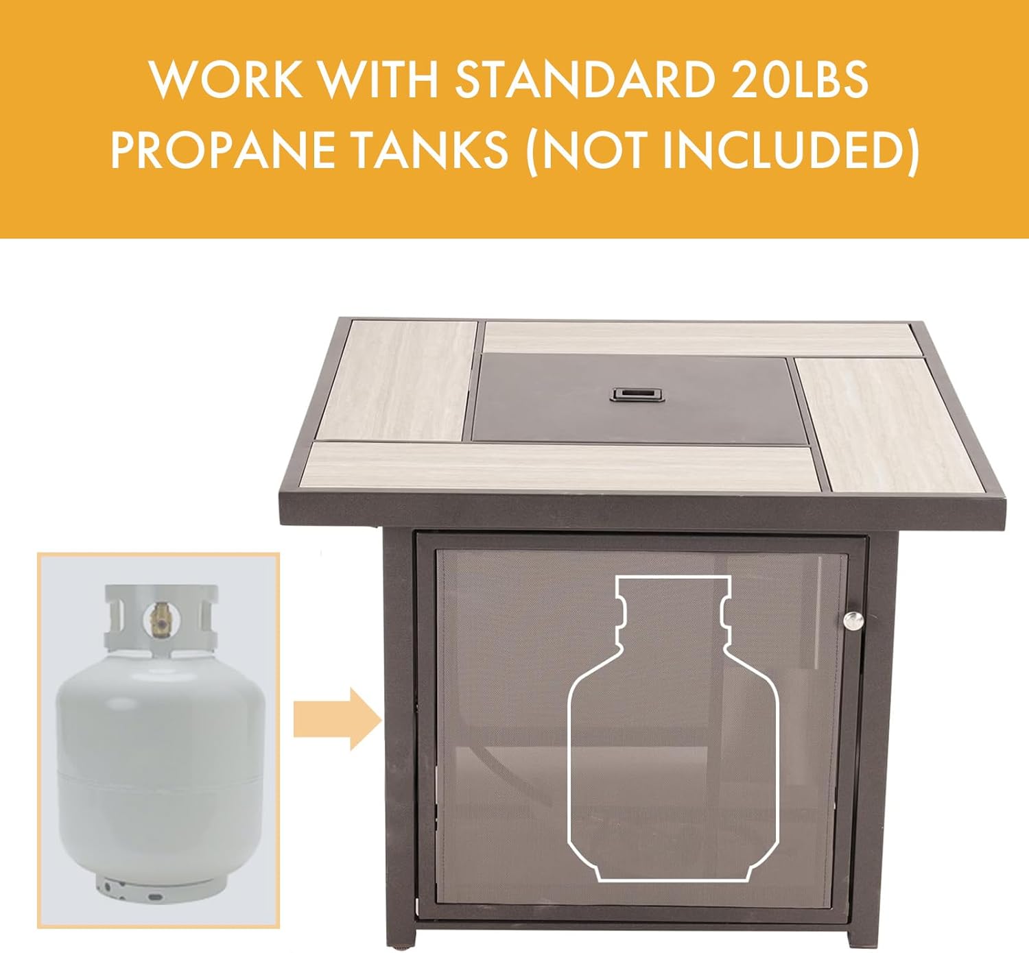 Propane Fire Pit Table, 32 Inch Square Outdoor Gas Fire Pits Clearance 50,000 BTU with Ceramic Tile Tabletop, Removable Lid, Lava Rocks for Outside Patio, Garden, Deck, Yard…