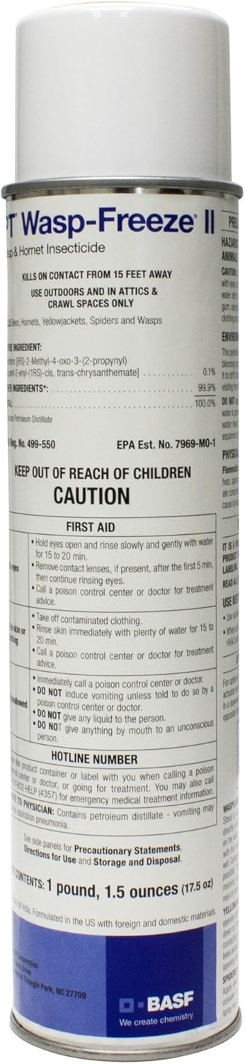 BASF PT Wasp-Freeze Insecticide for Wasp, Hornet, Yellowjacket & Spider Killer, Quick Knockdown Spray, Indoor or Outdoor Use, 17.5 oz. Case of 12