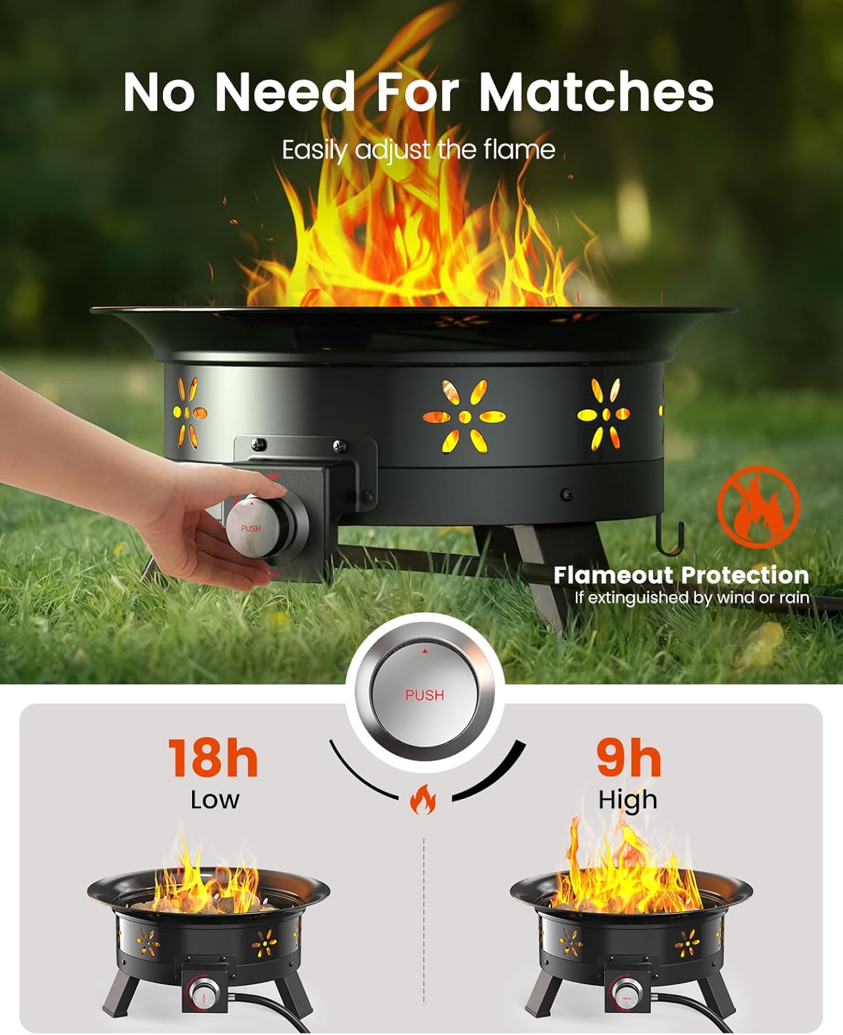 AMADA HOMEFURNISHING 24″ Propane Fire Pit with Grill Grate, 58,000 BTU