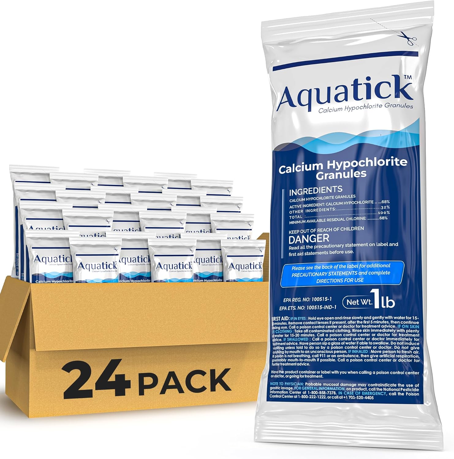 Pro-Grade Chlorine Pool Shock, 68% Cal-Hypo Granular Sanitizer, Prevents Bacteria & Algae, Restores Crystal Clear Water - Shock Treatment, Swimming Pool Chemical - 24 X 1lb