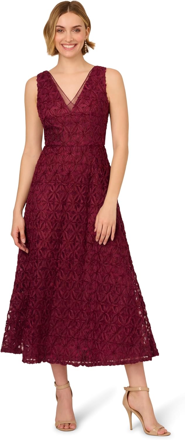 Adrianna Papell Womens Soutache Embroidery Midi Dress